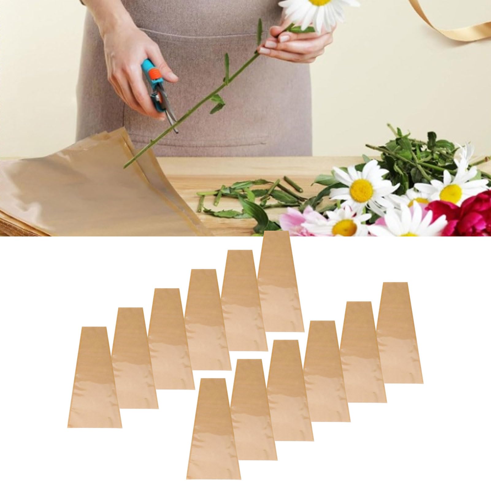 100 Pezzi Manicotti per Avvolgere Fiori in Kraft Marrone, Borsa Floreale con Apertura Trapezoidale in Fogli Kraft Spessi con Rilegatura Abbinata per Negozio di Fiorista (Carta)