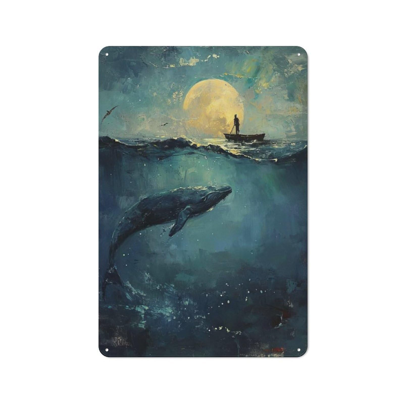 Junmoney Style-12 Moonlit Sea Journey Tin Wall Plaque 30X20cm, Barn Style Rustic Kitchen Decor For Farmhouse Kitchen, Pantry Or Dining Area