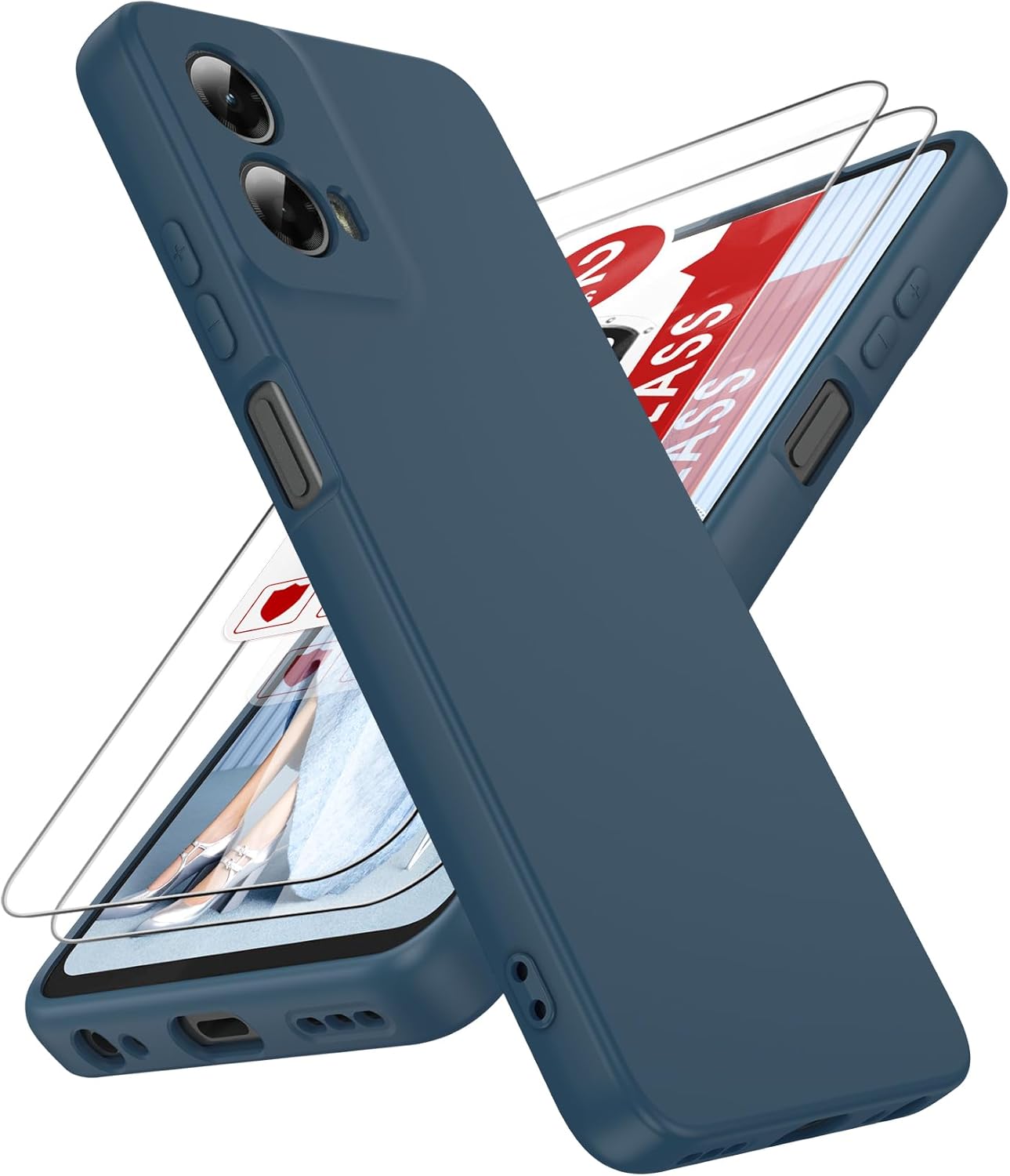 LeYi for Motorola Moto-G-5G-2024 Case: 【𝐍𝐨𝐭 𝐅𝐢𝐭 𝐒𝐭𝐲𝐥𝐮𝐬】 with 2Pcs Tempered Glass Screen Protector, Full-Body Soft Liquid Silicone Phone Case Moto G 5G 2024, Blue