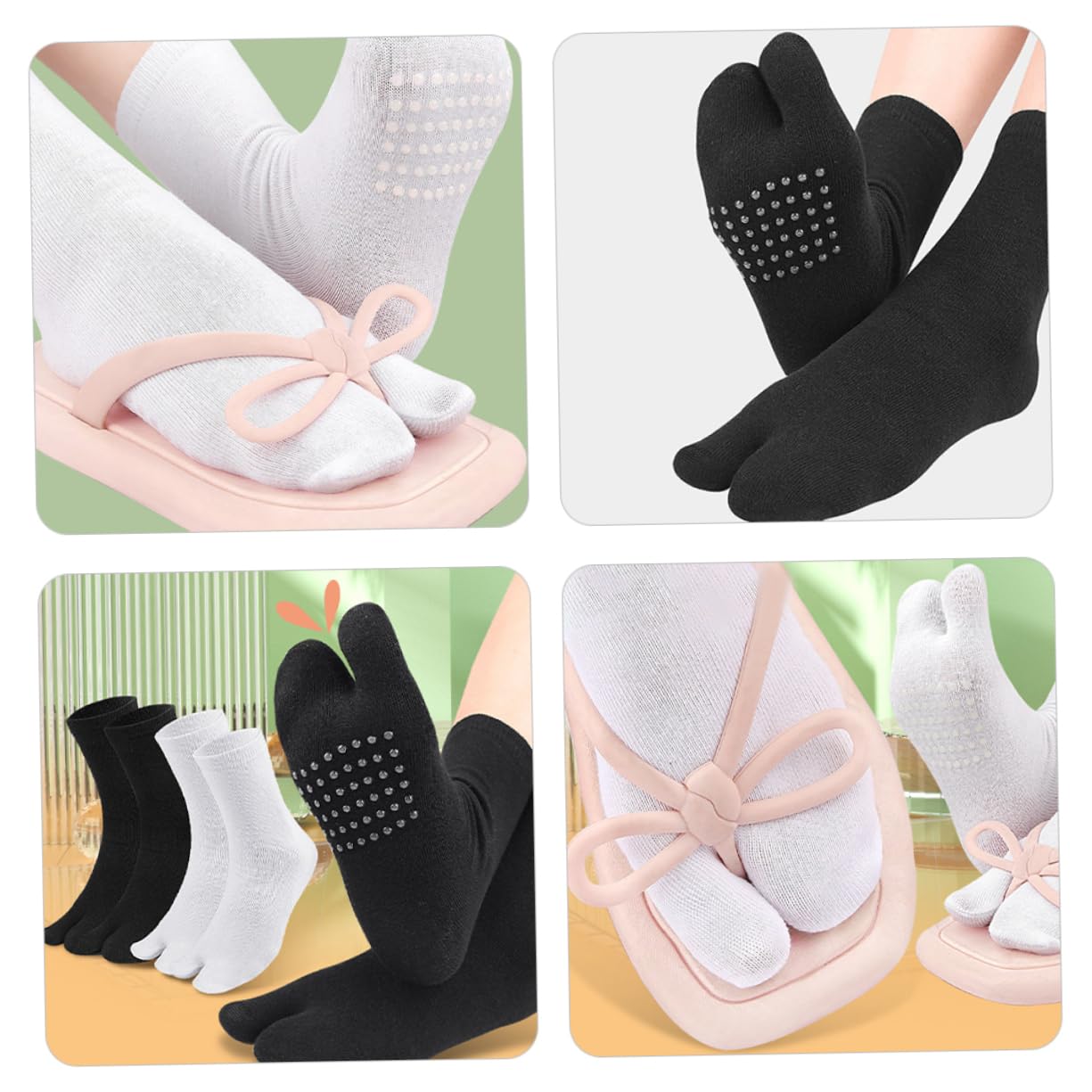 FOMIYES 2 Pairs Non Skid Silicone Toe Socks for Women Mid Calf Toe Separated Socks for Toe Alignment and Comfort