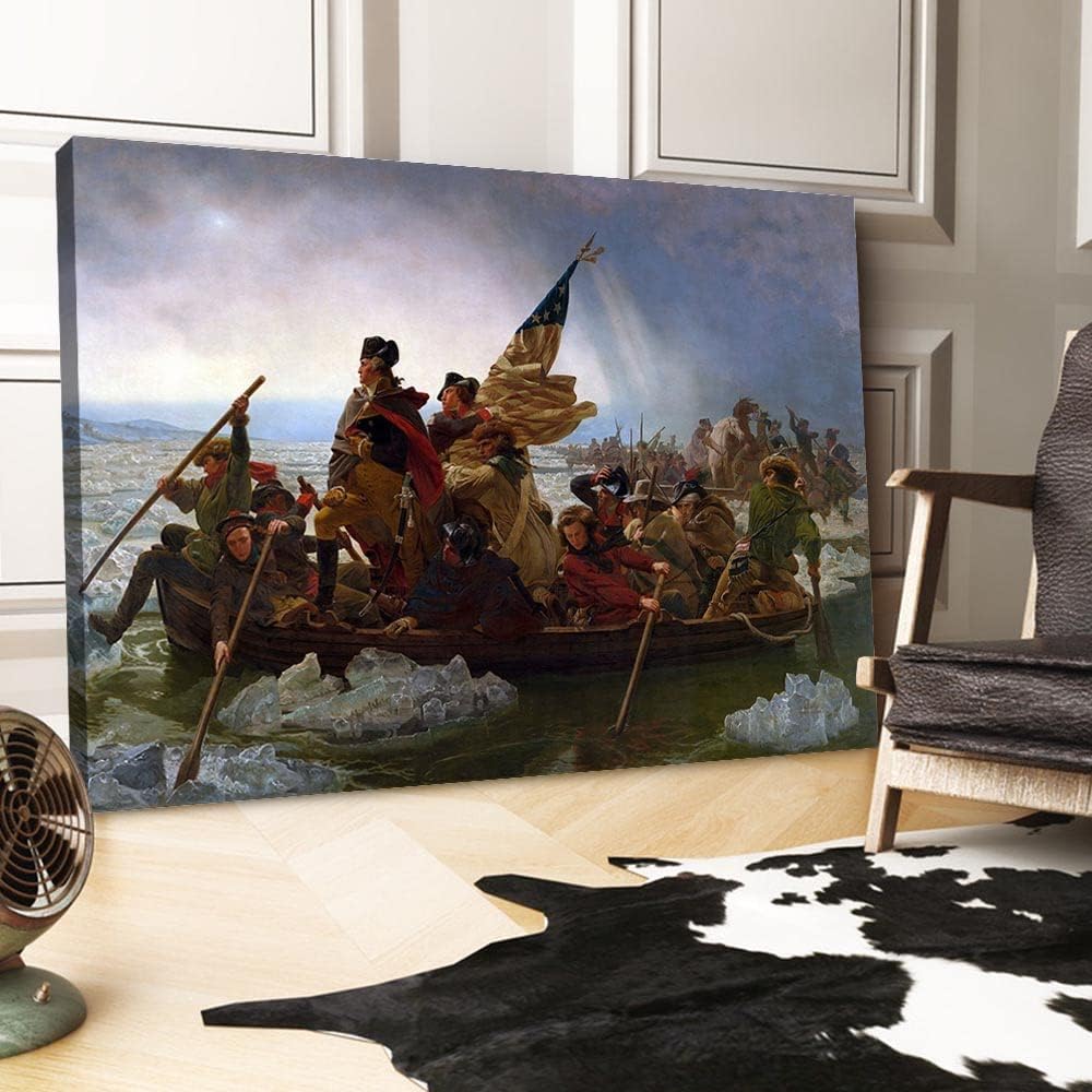 IUHYVMSM George Washington Crossing The Delaware Revolutionary War Canvas Wall Art Poster, History Classroom Wall Decor for Bedroom Living Room 12x18in Frame