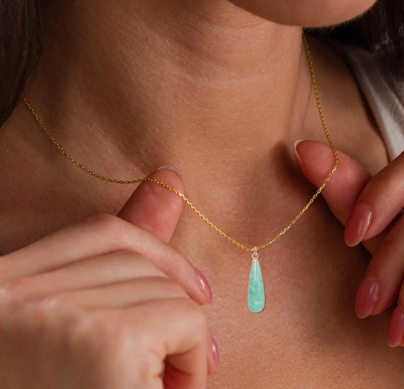 Natural Stone Necklace for Women Teardrop Pendant Necklace 18k Gold Plated Chain Adjustable Gemstone Necklaces - Image 2