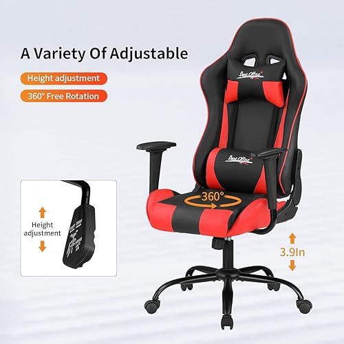 Miniatura 79 de Silla ergonómica para videojuegos, silla de juegos de piel sintética con reposacabezas, silla de carreras para computadora con soporte lumbar, silla