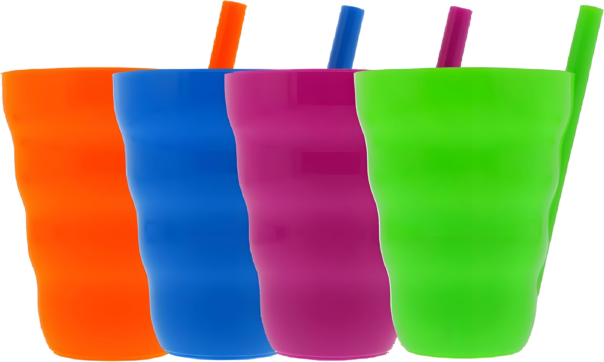 Bexter Set of 4 Plastic Straw Cups with Built-In Straws 22oz Stackable Plastic Tumblers BPA-Free Reusable Sip-A-Cup Drinkware