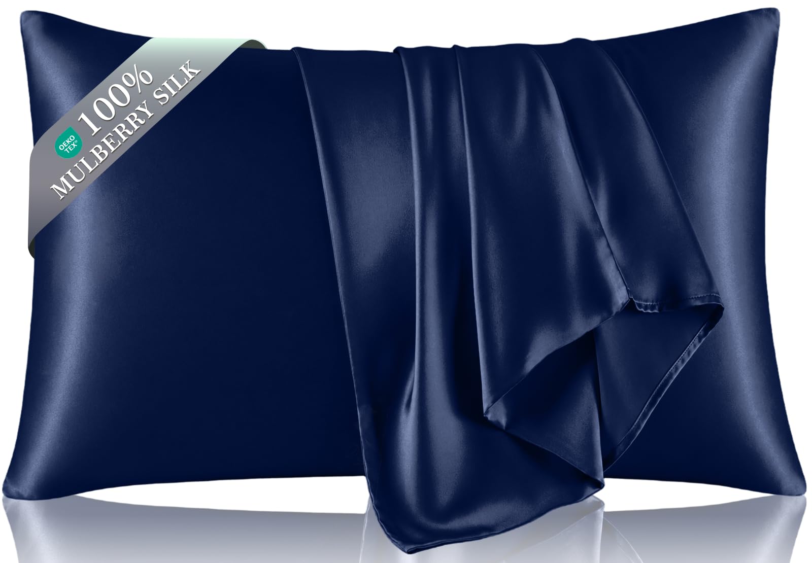 ZIMASILK Silk Pillowcase with Envelope Closure, Both Sides 19 Momme Premium Grade 6A Silk for Hair and Skin Health, Queen & Standard Size 50x75 cm, Navy Blue