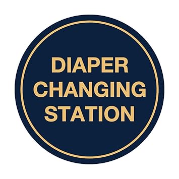 Signs ByLITA Circle Diaper Changing Station Sign (Navy Blue/Gold) - Medium