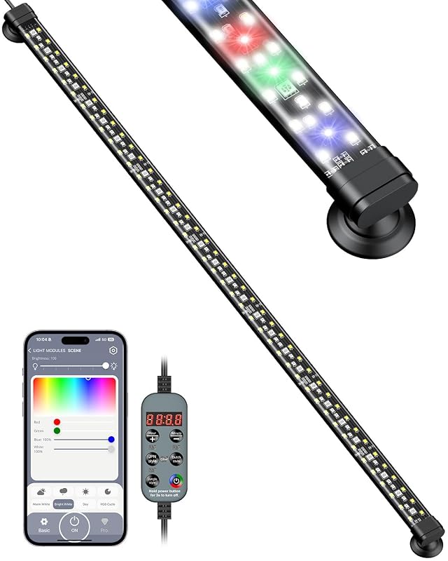 Iluminação LED submersível para aquário com Bluetooth Pawfly Pro, 14 W, para aquários de 71,12 a 129,54 cm
