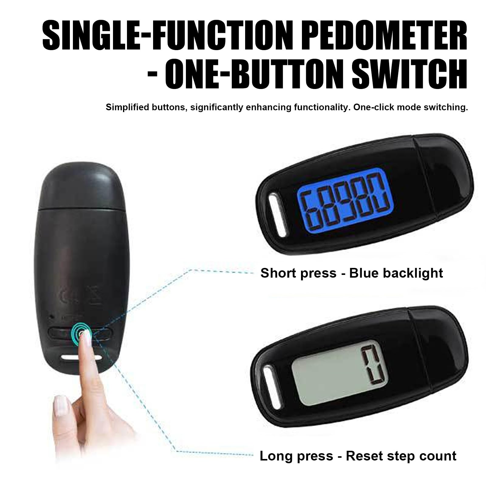 Podomètre 3D avec clip et sangle, rechargeable par USB, podomètre pour la marche, grand écran, podomètre sans application ni téléphone portable, suivi des pas précis