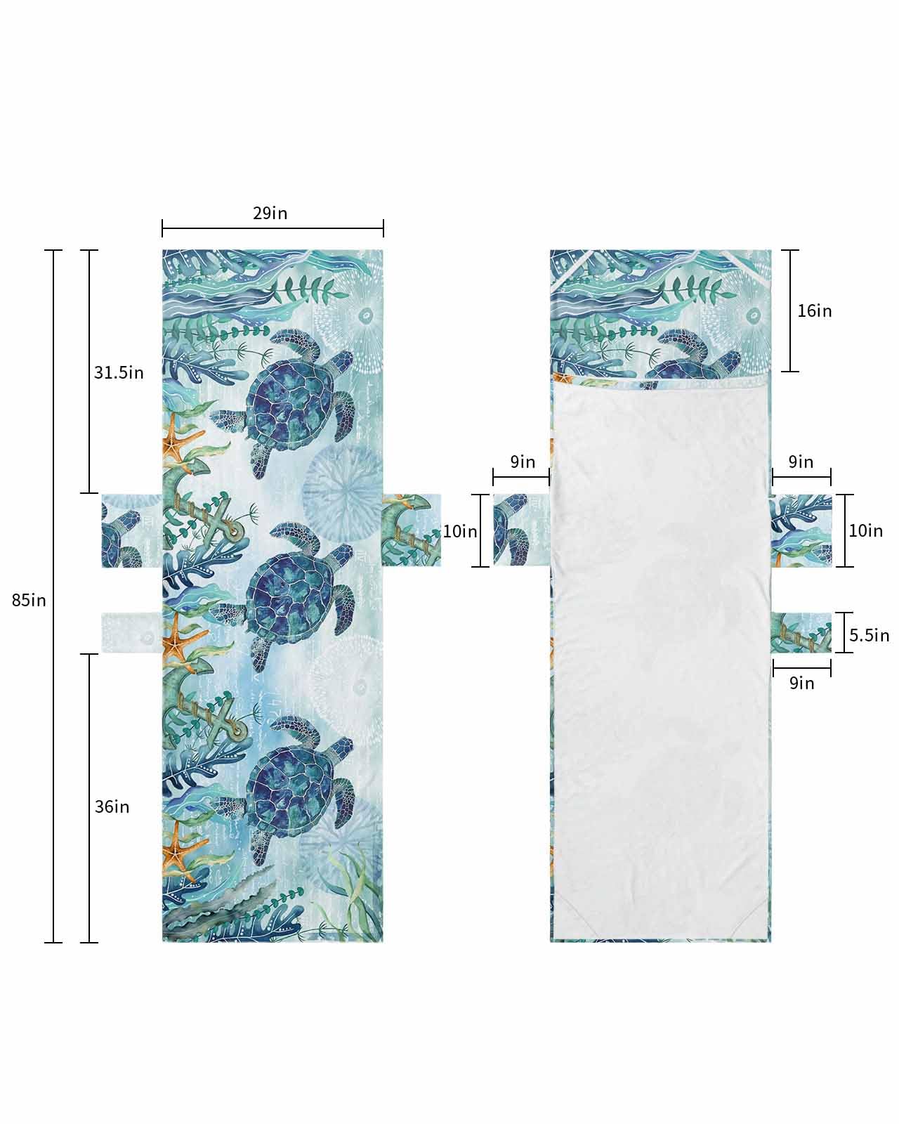 Nautical Coastal Turtle Beach Lounge Chair Towel Cover, Soft Chaise Lounge Towel with Side Pockets Patio Pool Chairs Cover for Beach/Pool Sunbathing 29x85 Starfish Coral Vintage Turquoise