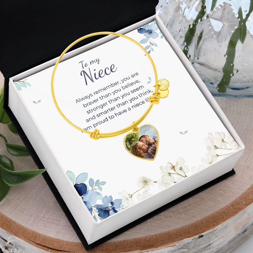 Customized Niece Bracelet, Heart Bangle With Message Card And Gift Box, Niece Birthday Gift, Gift For Niece.