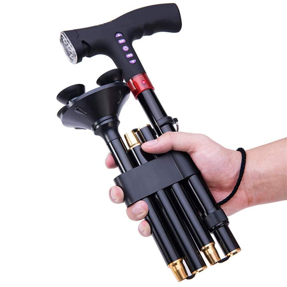 Bastón Plegable telescópico Plegable - Ayudas para Caminar de Aluminio con luz LED - Ligero, Moderno, bastón de Viaje, fácil de Plegar con Alarma para Personas Mayores - para Hombres, Mujeres,
