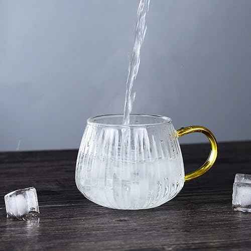Miniatura 2 de Tazas de café de vidrio de 16.9 onzas, taza de vidrio a rayas verticales con mango dorado, tazas de té transparente, vasos de whisky, tazas de