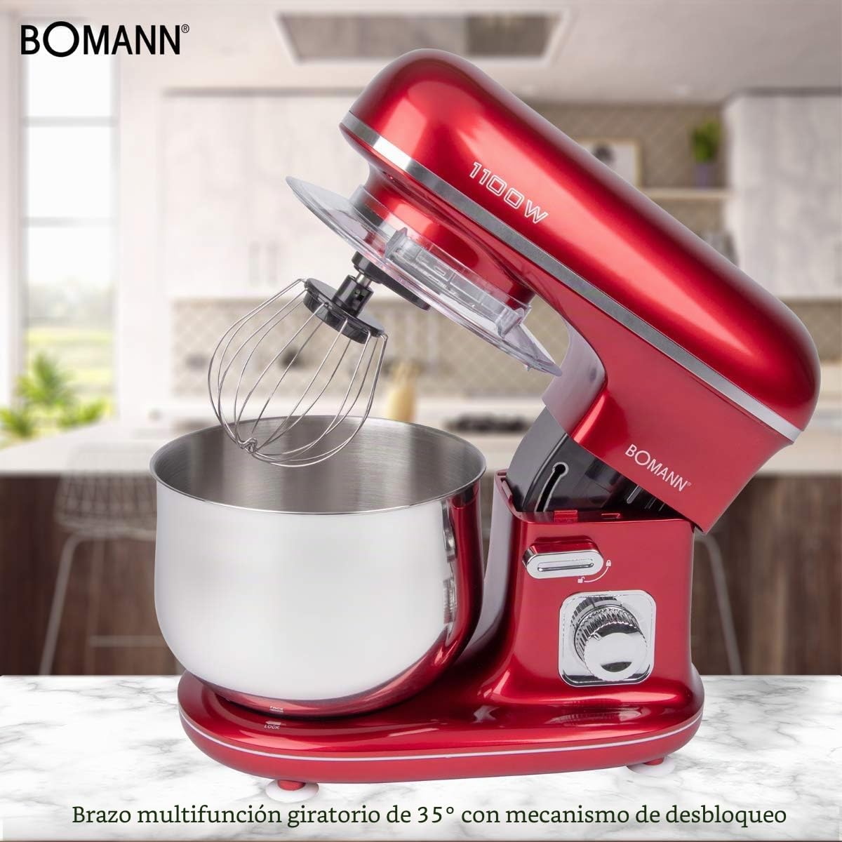 Robot de repostería - Amasadora de pan - Robot amasador - Robot de repostería profesional - Robot multifunción Bomann KM6010CB Robot amasador 1100 Watts Batidora/Amasadora/Batidora 5 Litros Rojo