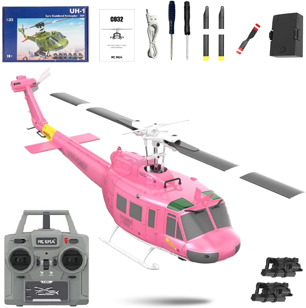 C032 UH-1 Huey Flybarless RC Era Helicopters for Adults Beginners, 1/48 Scale 6CH 2.4G 6-Axis Gyroscope Stabilization, with Altitude Hold & 3D Inverted Flight for Adults Enthusiasts