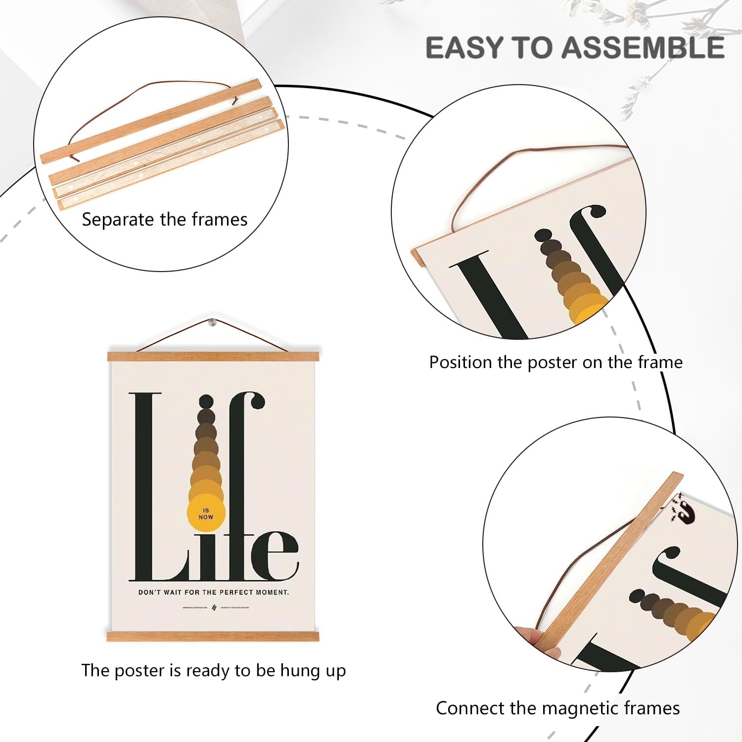 Artmag 4 Pack Magnetic Poster Hanger Frame, 20x28 20x30 20x26 Light Wood Wooden Magnet Poster Frame for Maps Canvas Artwork Pictures Poster Hangers Frames (Teak,20")