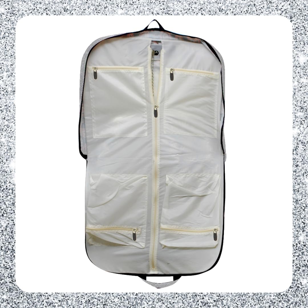 NGIL Glitter Cheer Dance and Competition Travel Companion Hanging Garment Bag for Girls (Glitter-Silver)