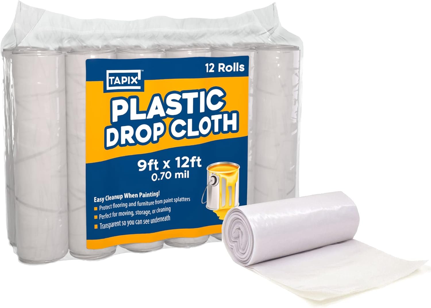 Plastic Sheeting (10' x 25') Long, 6 Mil Polyethylene Film & 12 Pack of