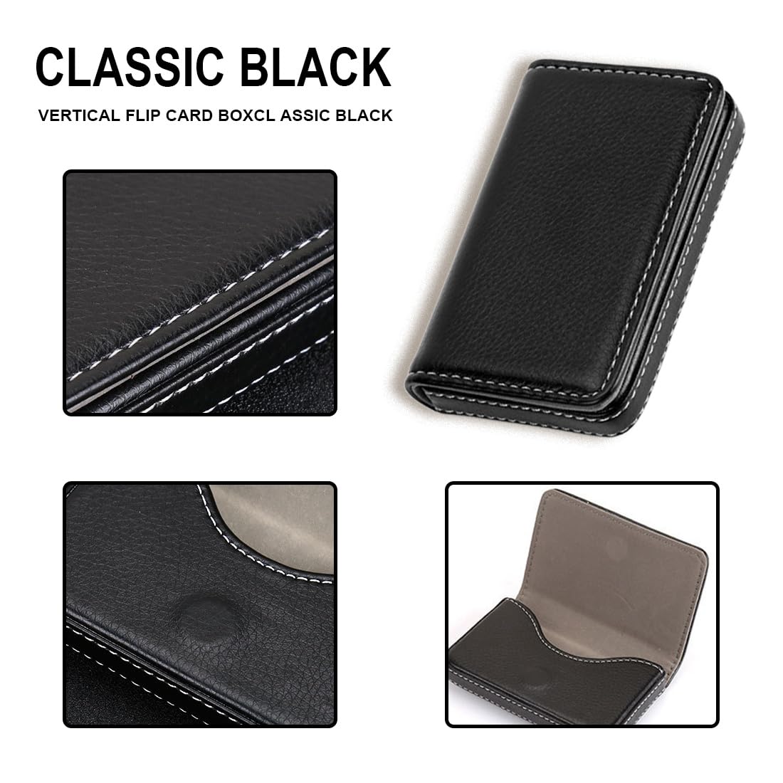 Porta biglietti da visita in pelle PU con fibbia magnetica, Acciaio Inox, Nero