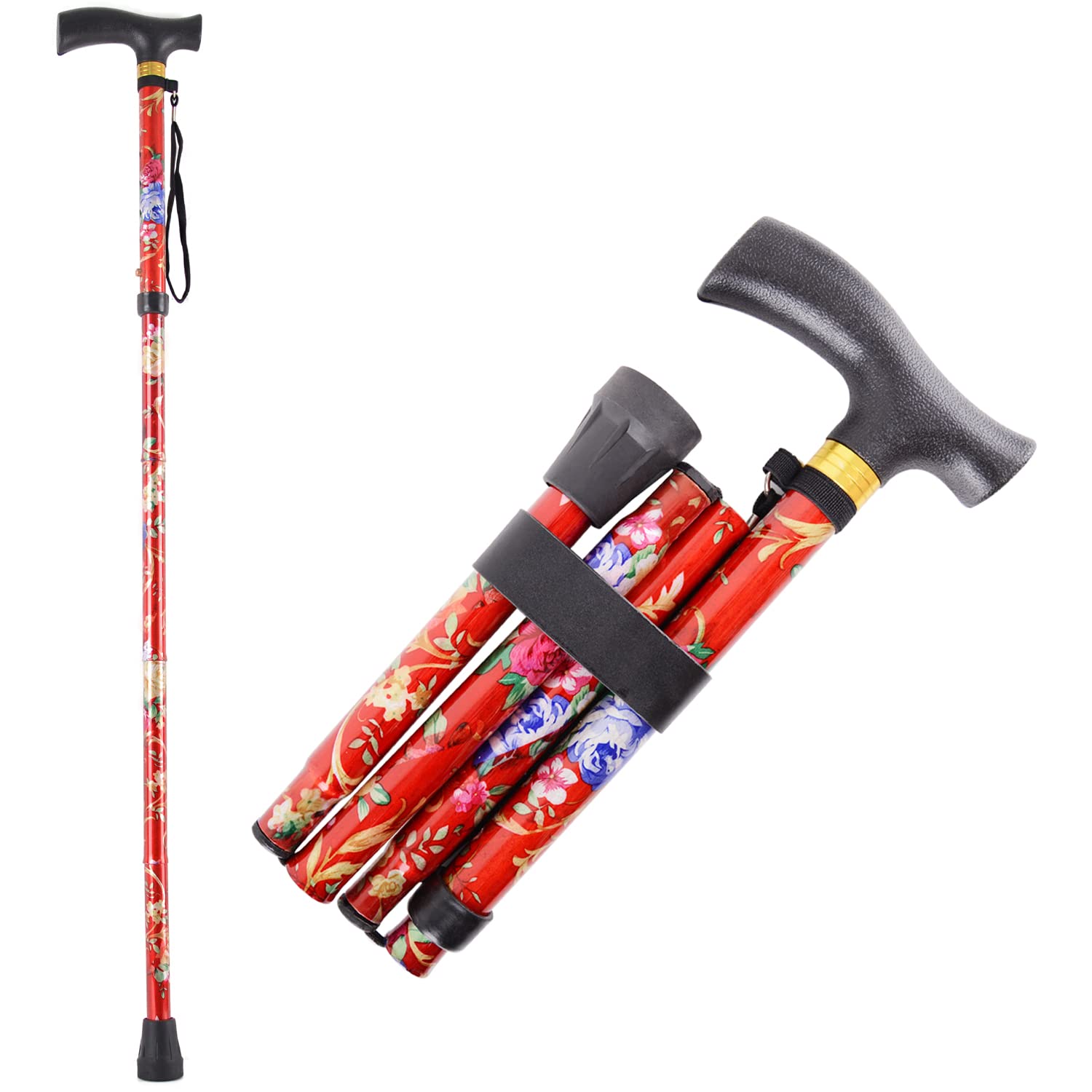 Buy Walking Canes Foldable Quad Cane 5Stage Height Adjustment
