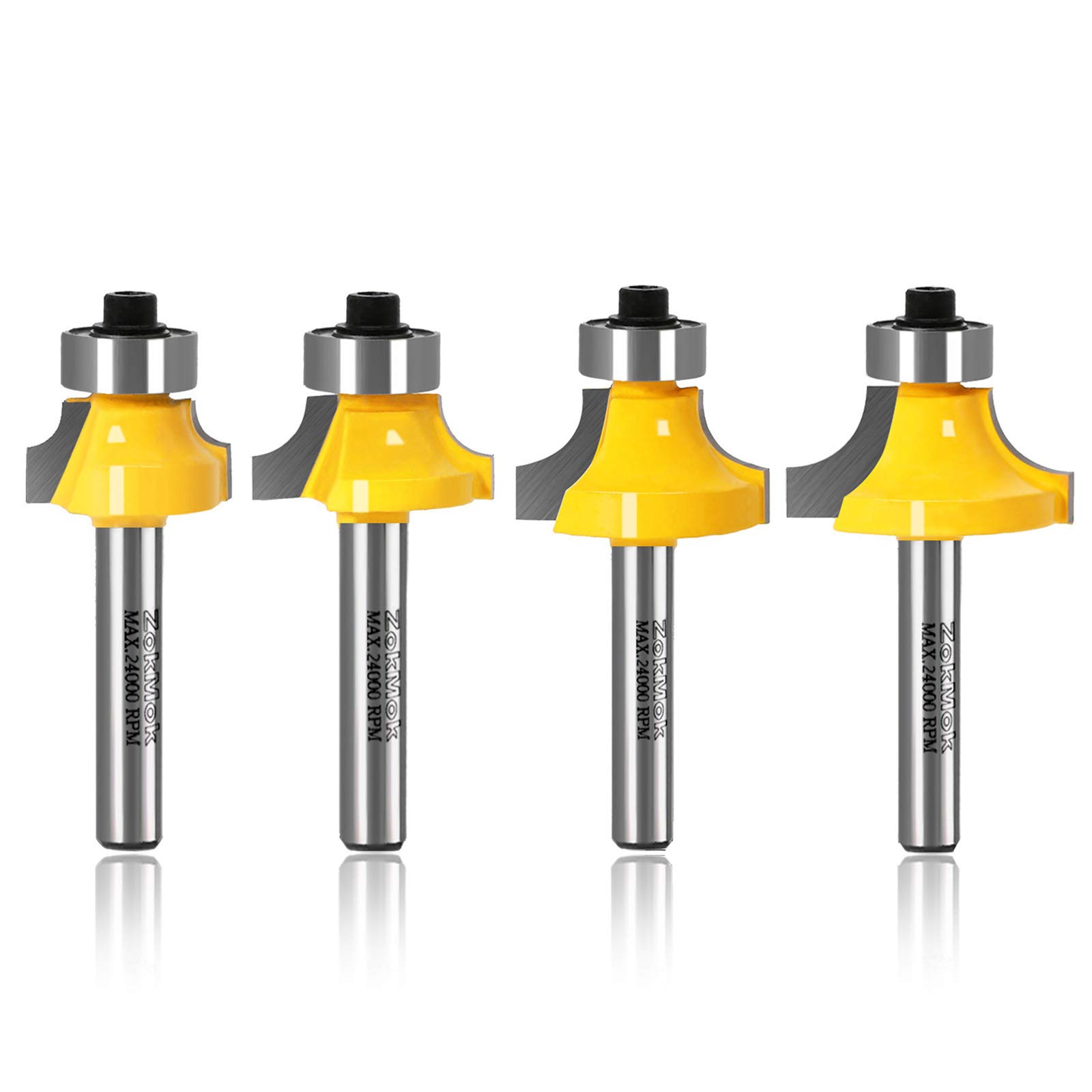 Buy ZokMok 1/4 Shank Carbide Roundover Router Bits Set, Top Bearing
