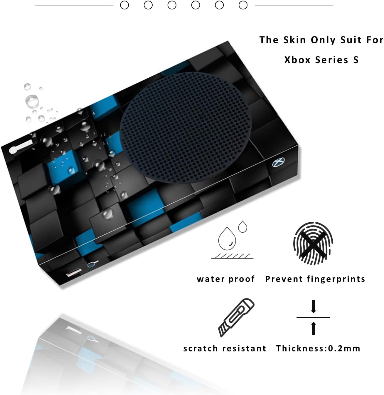 Skin Sticker for Xbox Series S Console Controllers, Protective Skin Wrap Vinyl Decal for Microsoft Xbox Series S, Protector Wrap Cover Protective Faceplate Full Set for X-Box Series S（Black Square）
