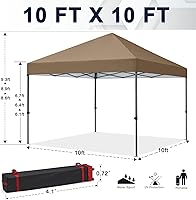 Vista 5 de COOSHADE Toldo instantáneo duradero de 10 x 10 pies (caqui) - Protección solar UPF 50+ - Impermeable y ignífugo - Perfecto para actividades al aire