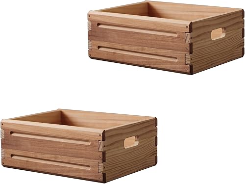 Miniatura 6 de Paquete de 1 Contenedor de Almacenamiento de Madera de 16"x12"x6.25". Caja Duradera de Madera Maciza Abierta con Asas. Cestas de Contenedor de