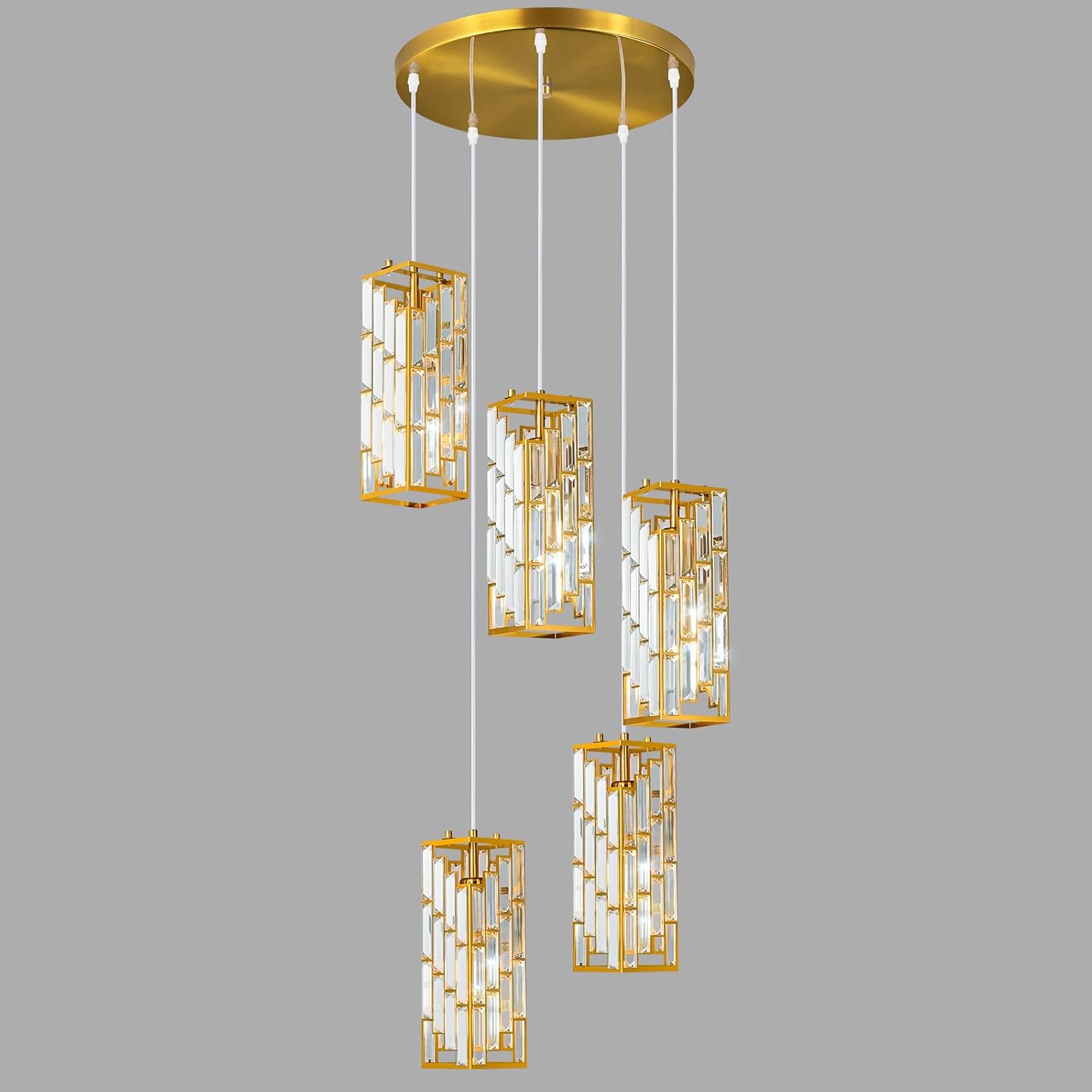 Gold Pendant Lighting Modern Pendant Light, Mini Crystal Chandeliers,Adjustable Pendant Light Fixture for Kitchen Island Dinning Room Bedroom (5 Light) Gold 5-Light