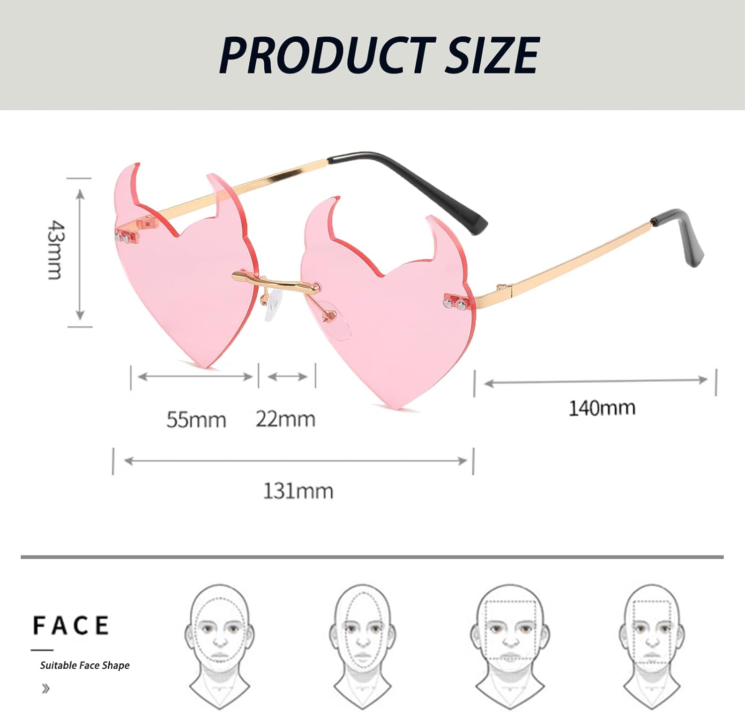 Goth Horns Heart Sunglasses for Women Rimless 90s Punk Heart Glasses Trendy for Party Festival colored Sunglasses - Image 2