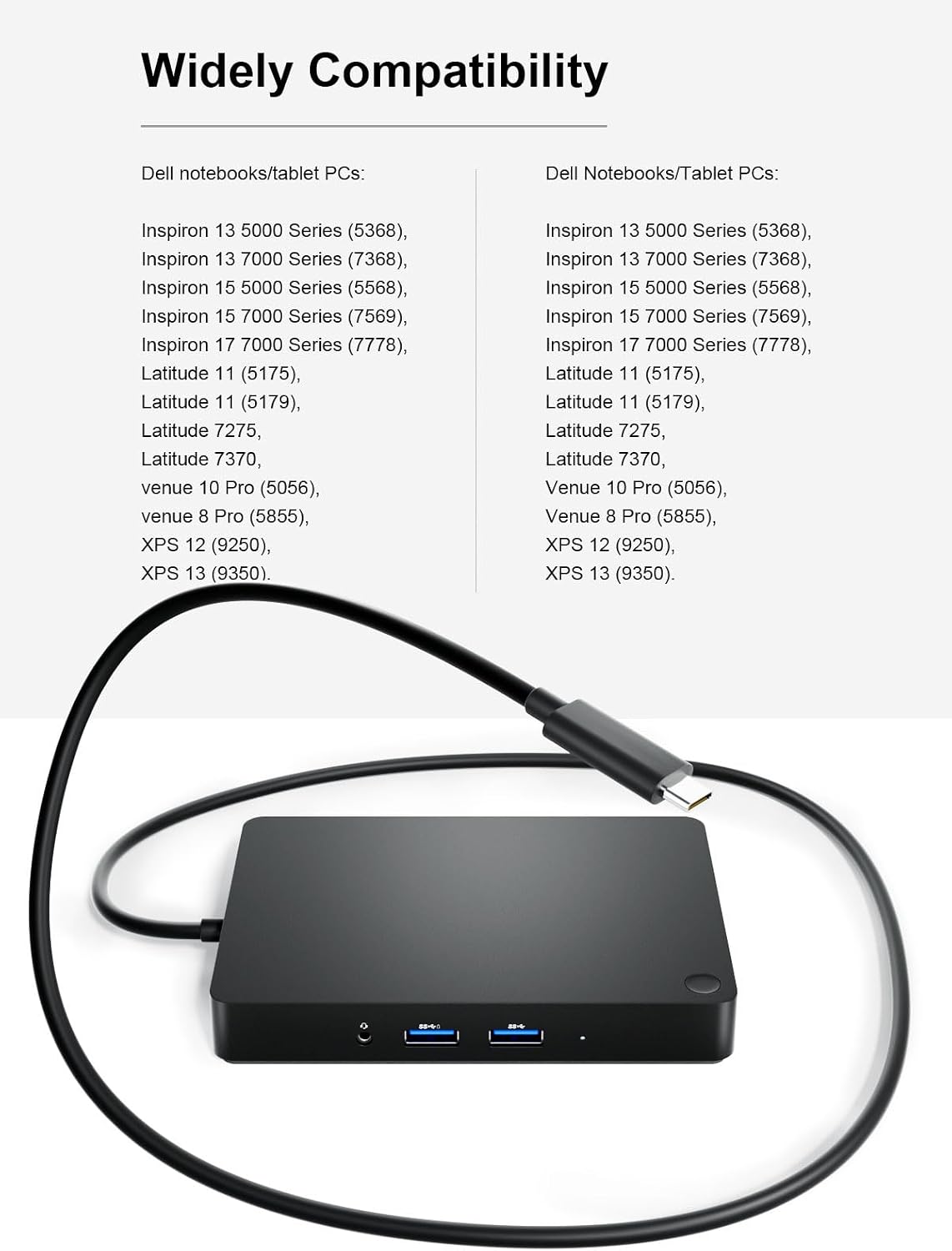 WD15 USB-C Docking Station - Dual 4K Displays or Single 4K Display with MiniDP, HDMI, VGA for Dell USB-C Laptops (1DP, 1HDMI, 1VGA, 3USB3.0, 2USB 2.0, 1Audio, 1Speaker Out)