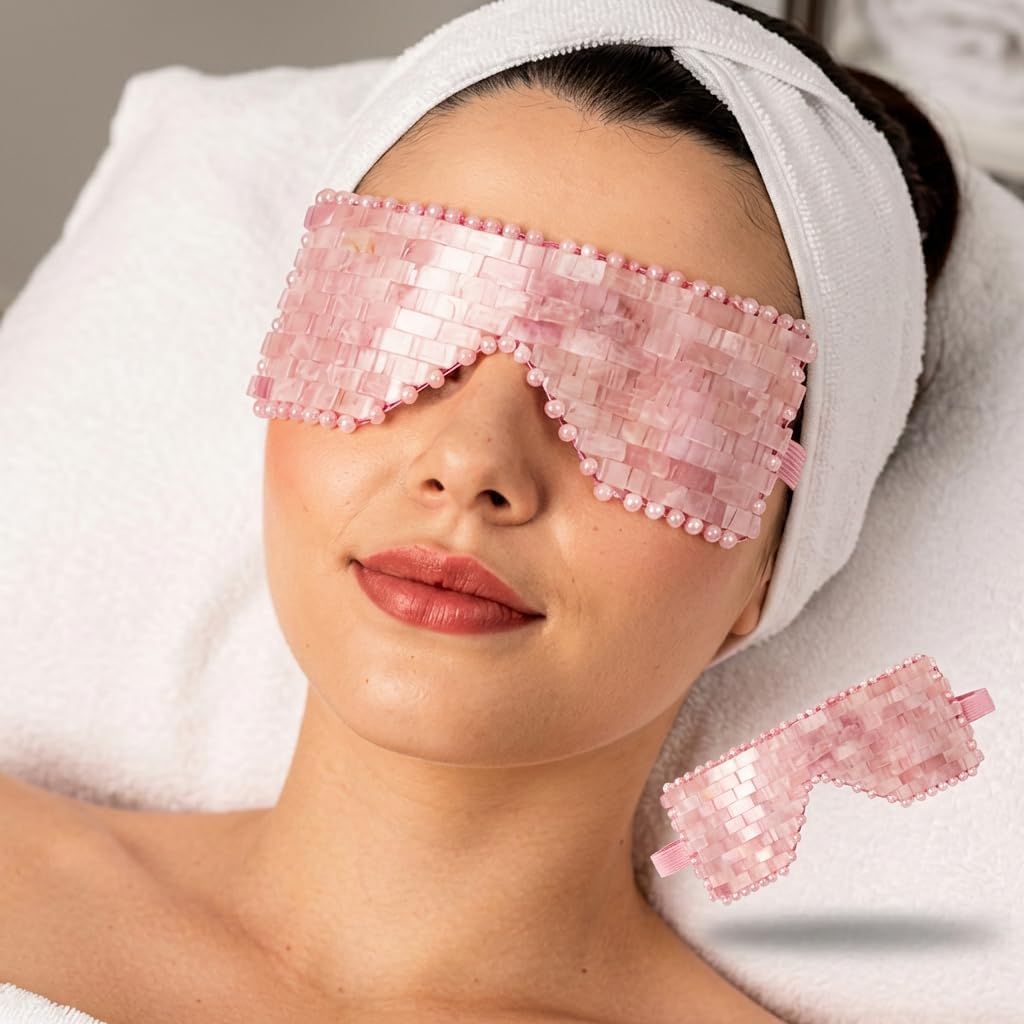 Jade Eye Mask,Jade Stone Cooling Mask,Jade Stones Anti-Aging Cooling Sleeping Eye Mask,Cold Eye Massager Eye Covers for Relief Eye Fatigue(Rose Quartz)