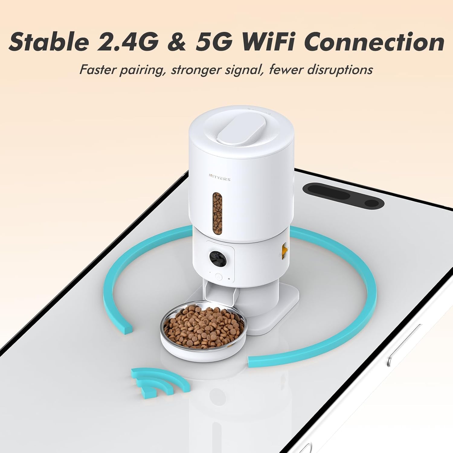 Alimentatore automatico per gatti con fotocamera, dispenser di cibo per gatti 5G WiFi a tempo, video HD 1080p con visione notturna, 1-15 pasti, 1-99 porzioni, audio a 2 vie, mantiene fresco il cibo