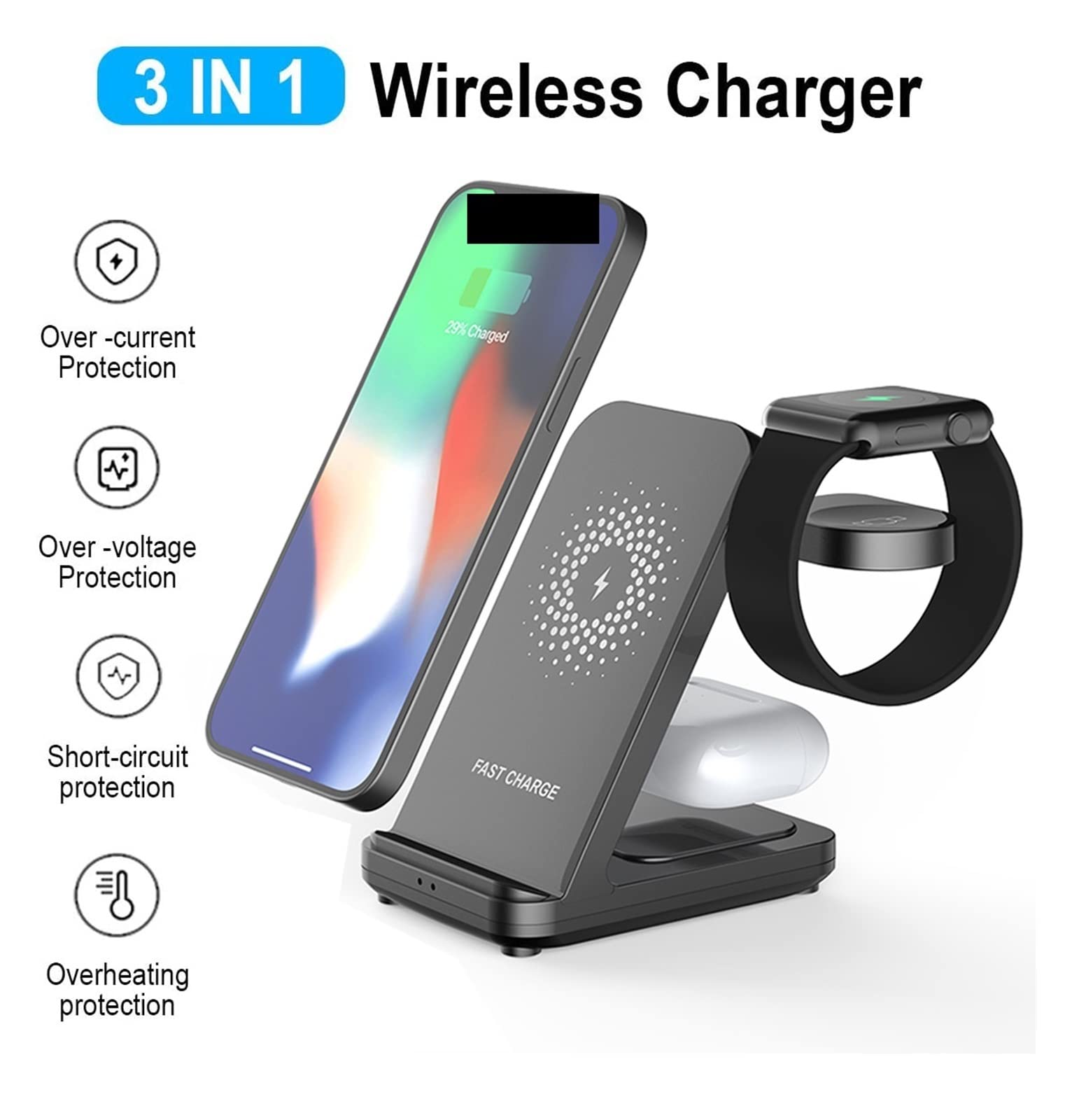 Support de Chargeur sans Fil, Support 3 en 1 for Station d'accueil Charge Rapide 30 W for Montre Compact et Puissant(-02)