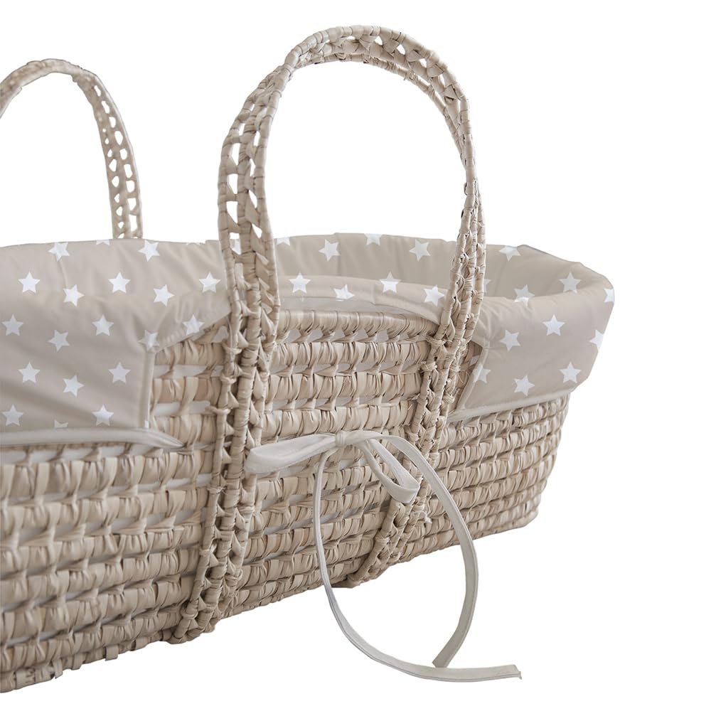 Tanuki Moisés de Mimbre Natural para Bebé con Base de Madera - Hecho a Mano - Colchón Incluido - Estilo nórdico Cloe B Beige