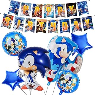 Sonic Balloons Party Decorations ,The Hedgehog Party Supplies -Sonic Super Hero Happy Birthday Banner, Foil Helium balloons for Kids Boys Girls theme Party Decorations Favor