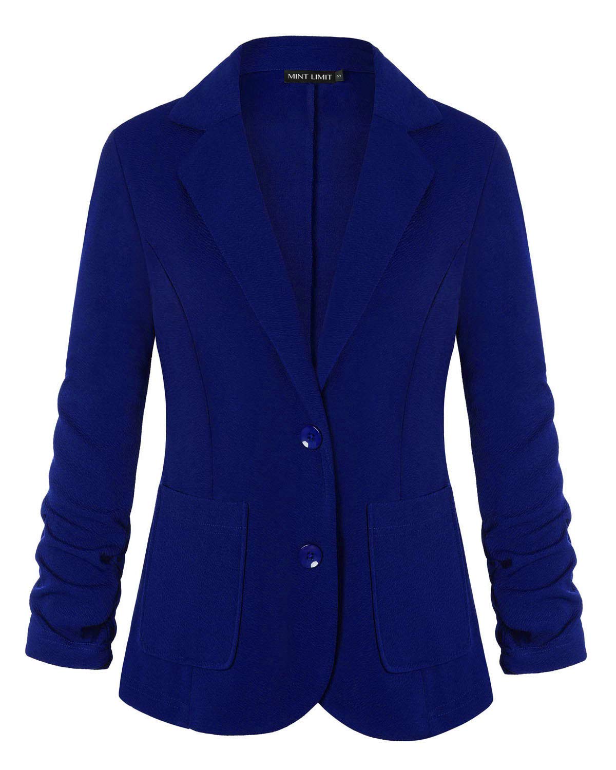 MINTLIMIT Women's Casual Work Office Notch Lapel Pockets Buttons Blazer Suit Jacket(Royal Blue,Size M)