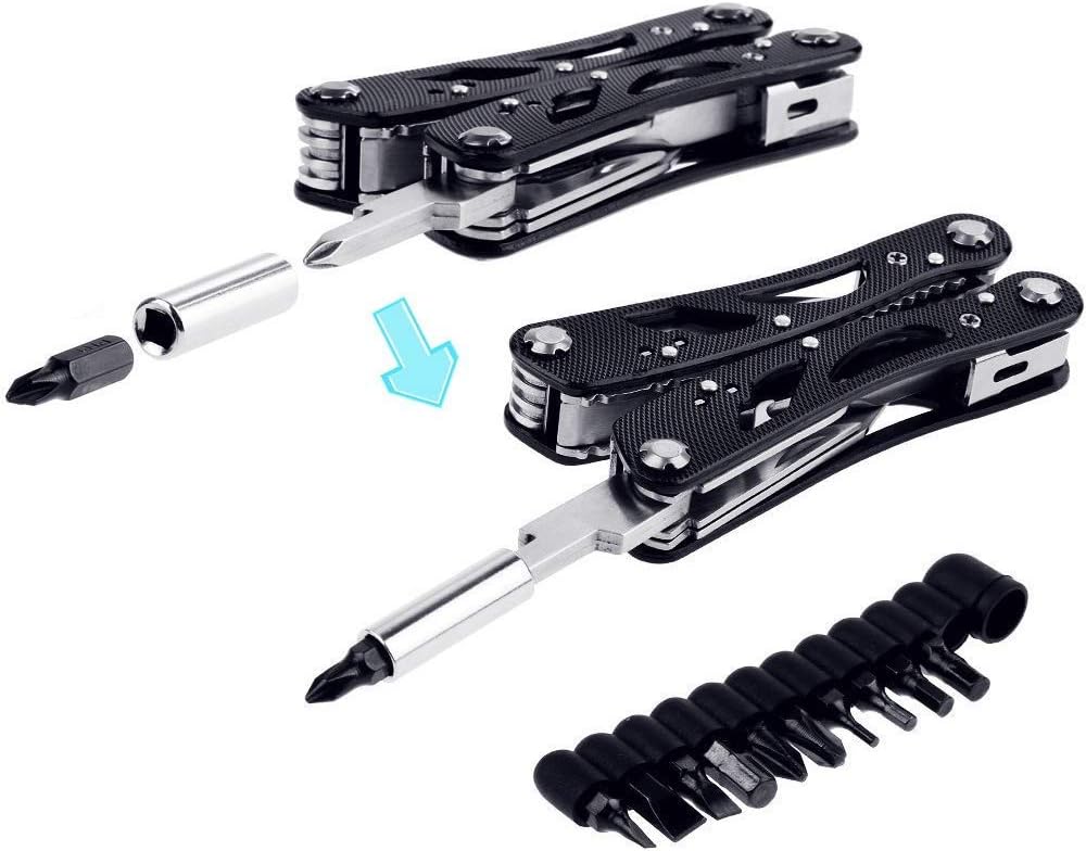 Multi tool with Pliers, Knife Bottle Opener Screwdriver Saw - Perfect for Outdoor Survival Camping Fishing & Hiking 11 in 1 Plus 11 Bits