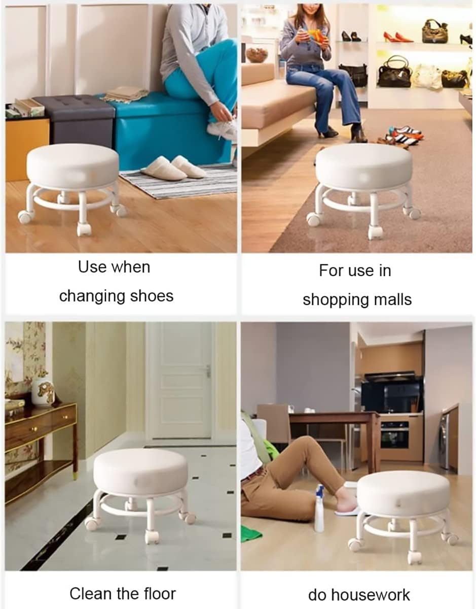 Rolling Foot Stool with Swivel Caster Wheels for Garage Gardening Home Daily Party Brown