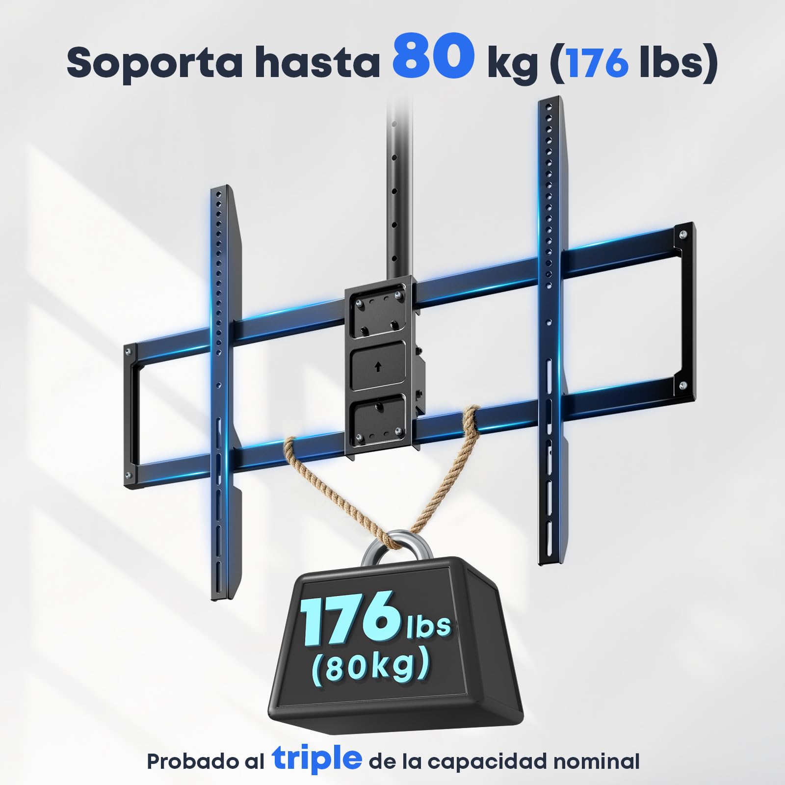Soporte de techo para TV de 50 a 100 pulgadas, capacidad de carga de 80 kg, altura ajustable de 115 a 170 cm, soporte de TV para techo con giro y inclinación con VESA hasta 800x600 mm para uso