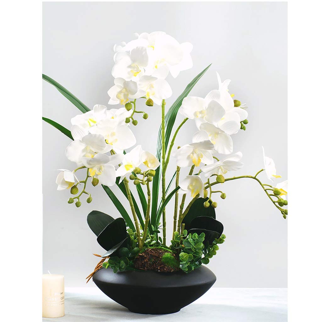 Fiori Artificiali Orchidee con Vaso di Fiori Bonsai - Composizioni Floreali Finte Phalaenopsis Orchidee Phalaenopsis Bonsai con Decorazioni Stelo Foglie, per Casa/Cucina/Camera da Letto/Ufficio