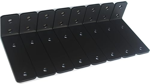 Miniatura 31 de Paquete de 12 soportes de hierro en L, negro, 12 pulgadas de largo x 8 pulgadas de alto x 1.5 pulgadas de ancho, 13/64 pulgadas de grosor, para