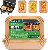 Vista 10 de Forros de papel desechables para freidora de aire para accesorios Ninja Dual Airfryer, pergamino antiadherente rectangular para hornear, a prueba