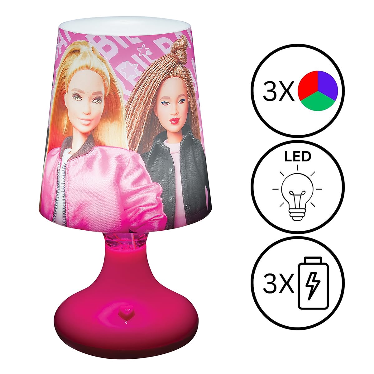 LEXIBOOK, Mattel Barbie - Barbie Mini Cordless Bedside Lamp and Nightlight - MLT10BBLXB, Pink, Small - Image 2