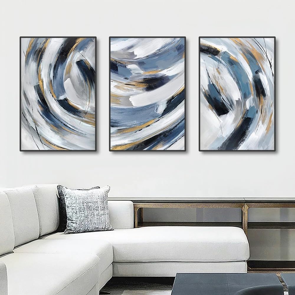 Wuhbcz Blue/Grey Art Pictures-Abstract Art Prints Annual Ring Canvas Painting Nordic Wall Picture For Living Office Room Home Decoration Artwork-40 * 60Cm/3Pcs (No Frame)