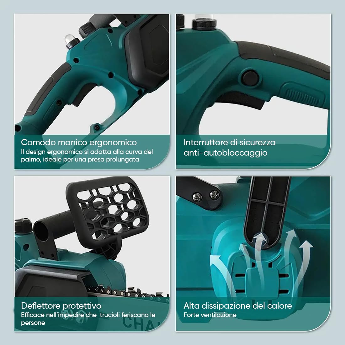 Motosega a Batteria 21V 400W con Lama 12" (30 cm) – Doppia Batteria Litio Inclusa, Motore Brushless, Lubrificazione Automatica, Valigetta e Accessori – Per Taglio Legna e Potatura