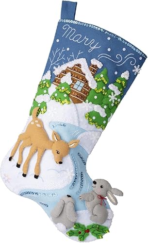 Bucilla Kit de fabricación de calcetines de 18 pulgadas, retiro nevado, perfecto para manualidades y manualidades, 89586E