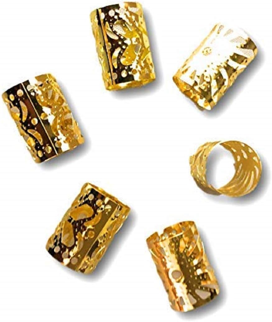 6 Pieces Jumbo Gold Faux locs Jewelry Braids Dreadlocks Jewelry Hair Ring Aluminum Hair Coil for Dreadlocks Braiding Jewelry Ring Hollow for Braided Hair Natural Hair Jewelry 17mm X 23mm
