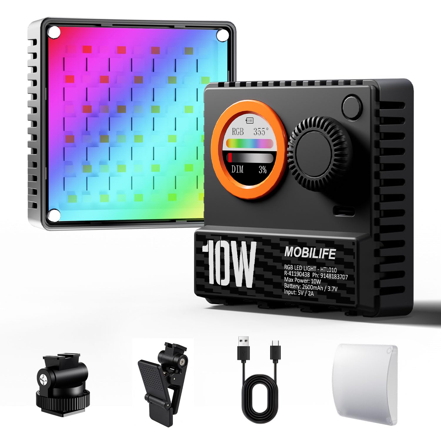 Mobilife RGB LED Video Light 1200 Lux Ultra-Bright Camera Light with LCD Display,1800K-9000K, 20 Lighting Effects, Portable Fill Light with Clip & Soft Diffuser for Photography,Vlogging,Live Streaming