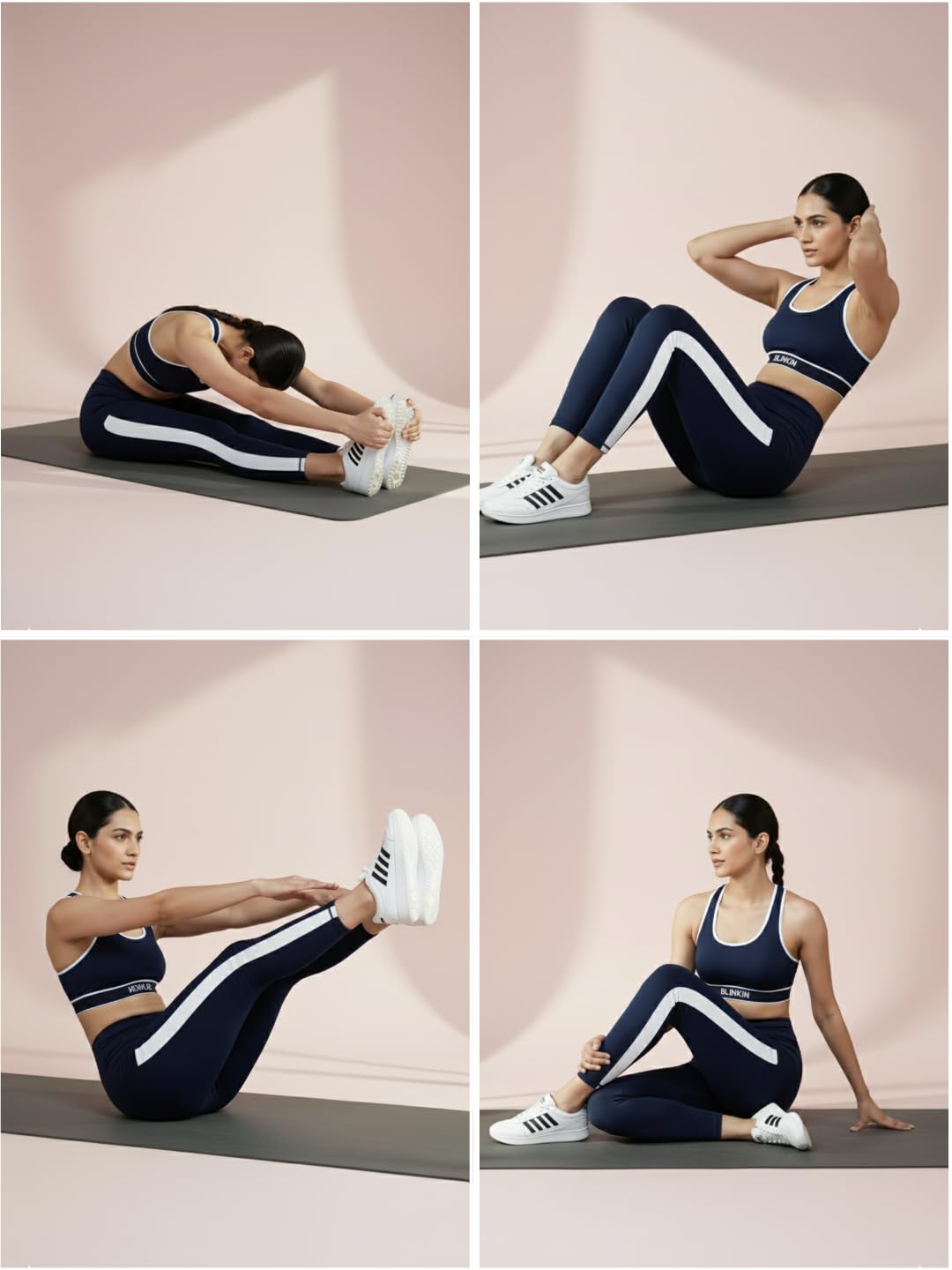 BLINKIN Stretchable Gym Tights & Leggings for Women Workout, High Rise, Tummy Control & Squat Proof Active Wear Yoga Pants (9150_Color_Navy Blue with White Stripes,Size_Medium) 3