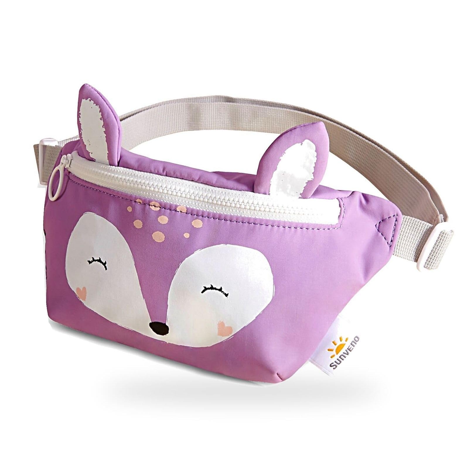 SUNVENO Kids Fanny Pack, Cute Fox Cartoon Waist Bag for Boys & Girls, Adjustable Crossbody Belt Pouch Ages 2-8, Travel Beach & Birthday Gift